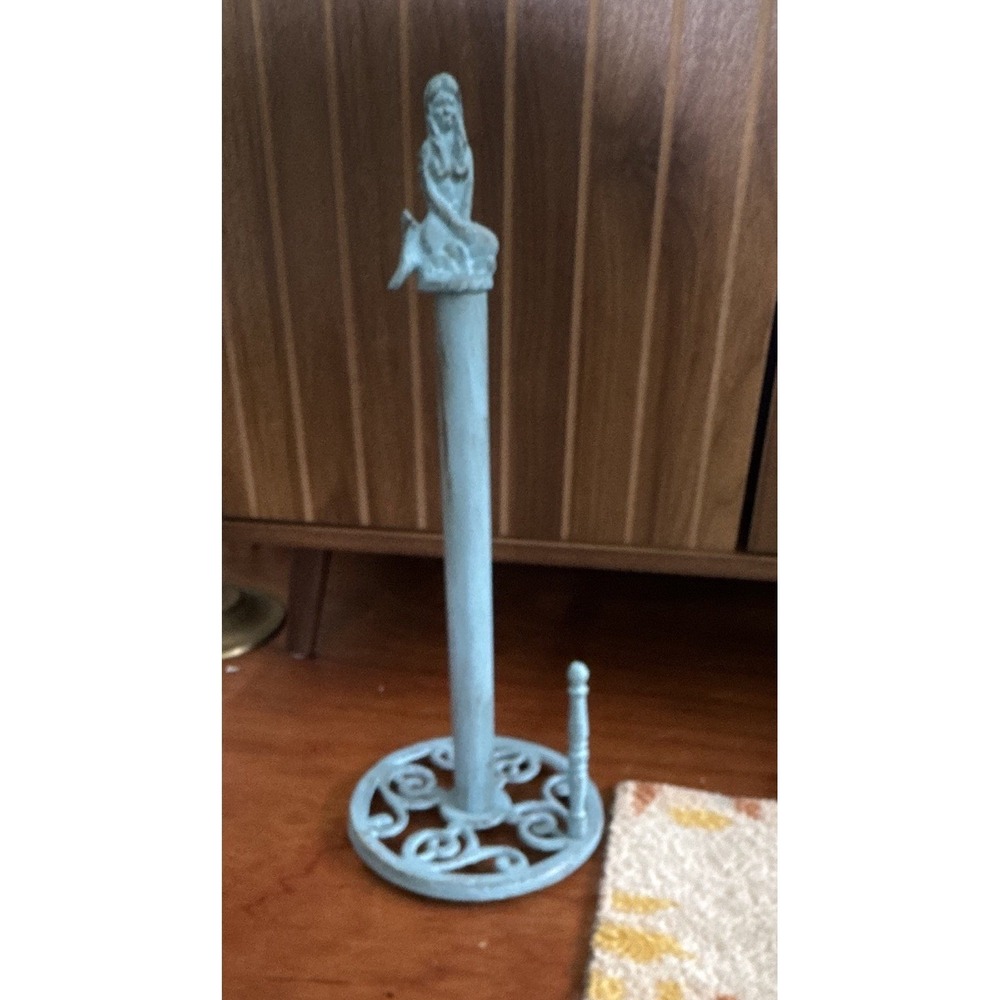 Coastal-style Hampton Nautical cast iron mermaid paper towel holder rustic